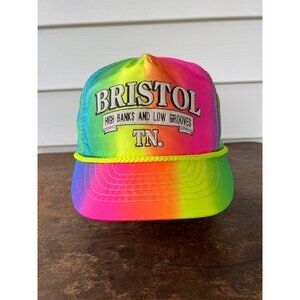 Vintage Otto Bristol Speedway Rainbow Tie-Dye Cap With Rope Detail Adjustable Sn